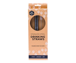Ever Eco Stainless Steel Straws with Cleaning Brush Straight 2 Pack