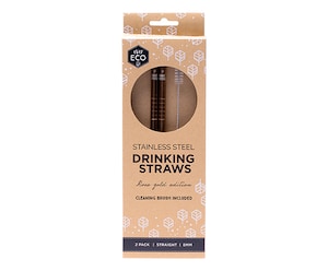 Ever Eco Stainless Steel Straws with Cleaning Brush Rose Gold Straight 2 Pack