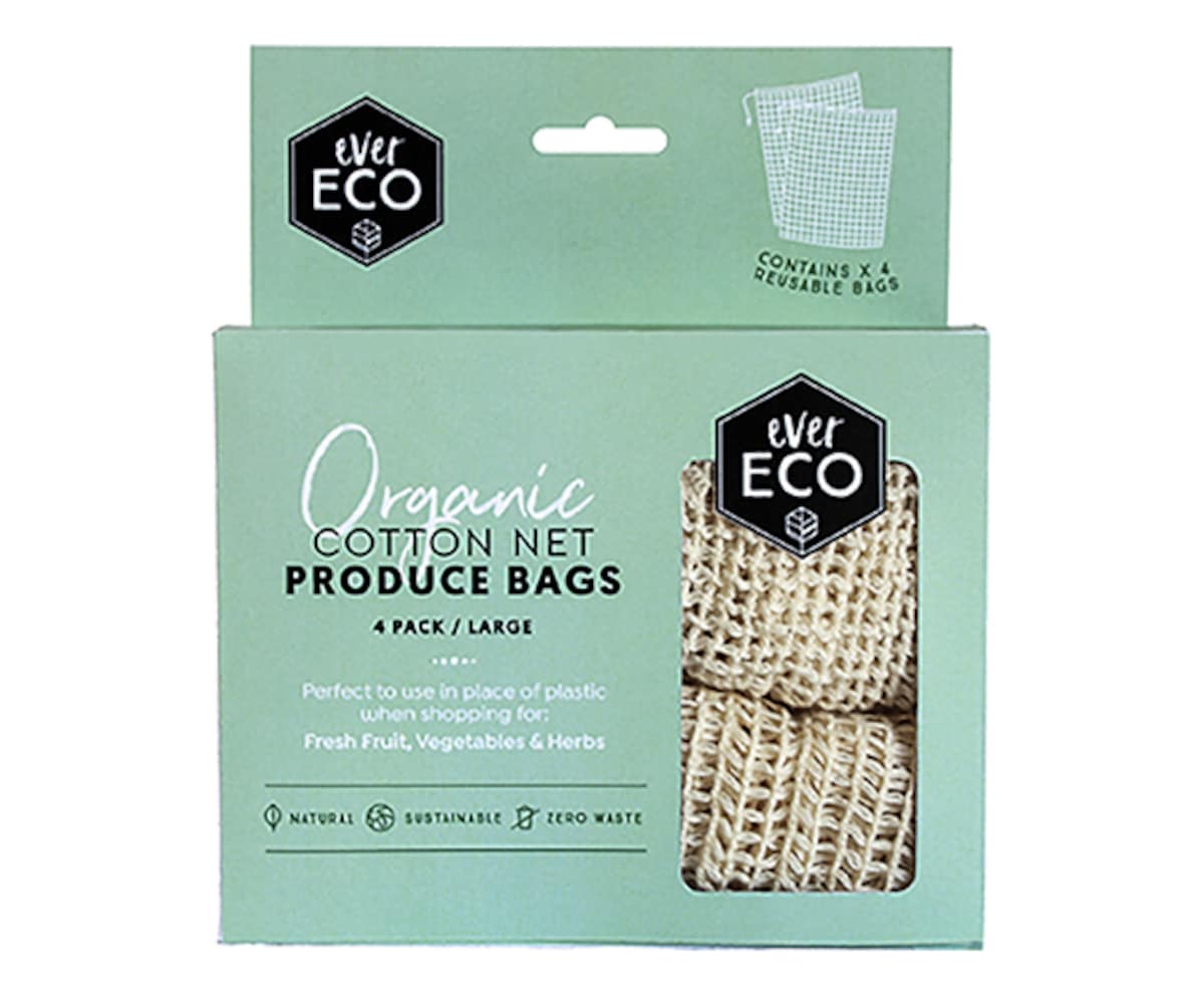 Ever Eco Reusable Produce Bags Organic Cotton Net 4 Pack