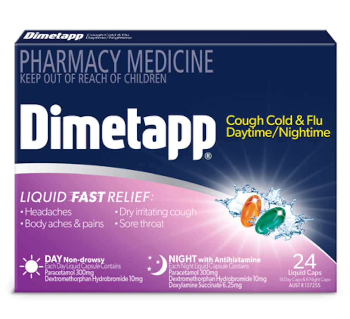 Dimetapp Cough, Cold & Flu Daytime/Nightime 24 Liquid Caps