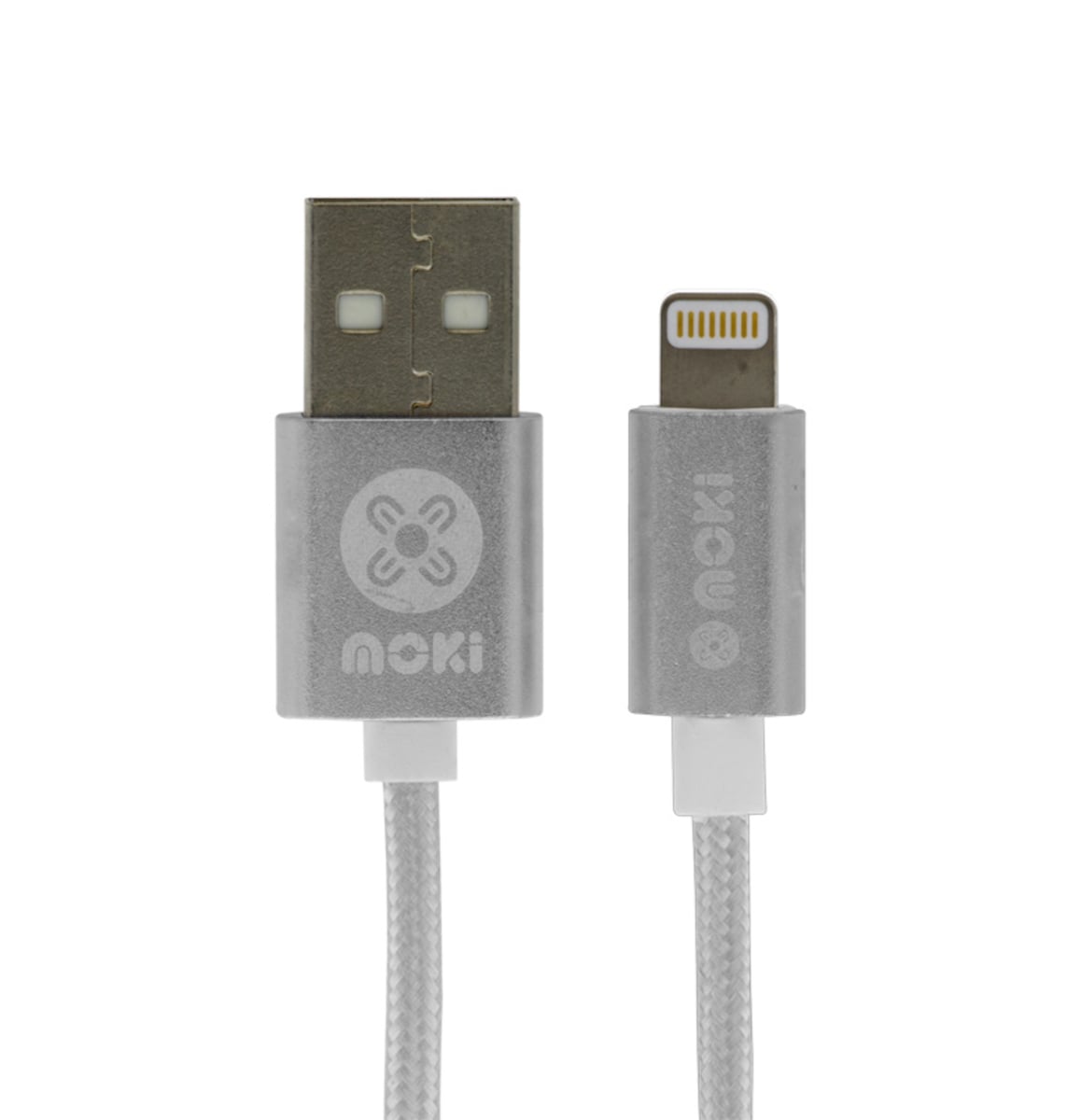 Moki Lightning SynCharge Braided Cable with Aluminium Tip 90cm Silver
