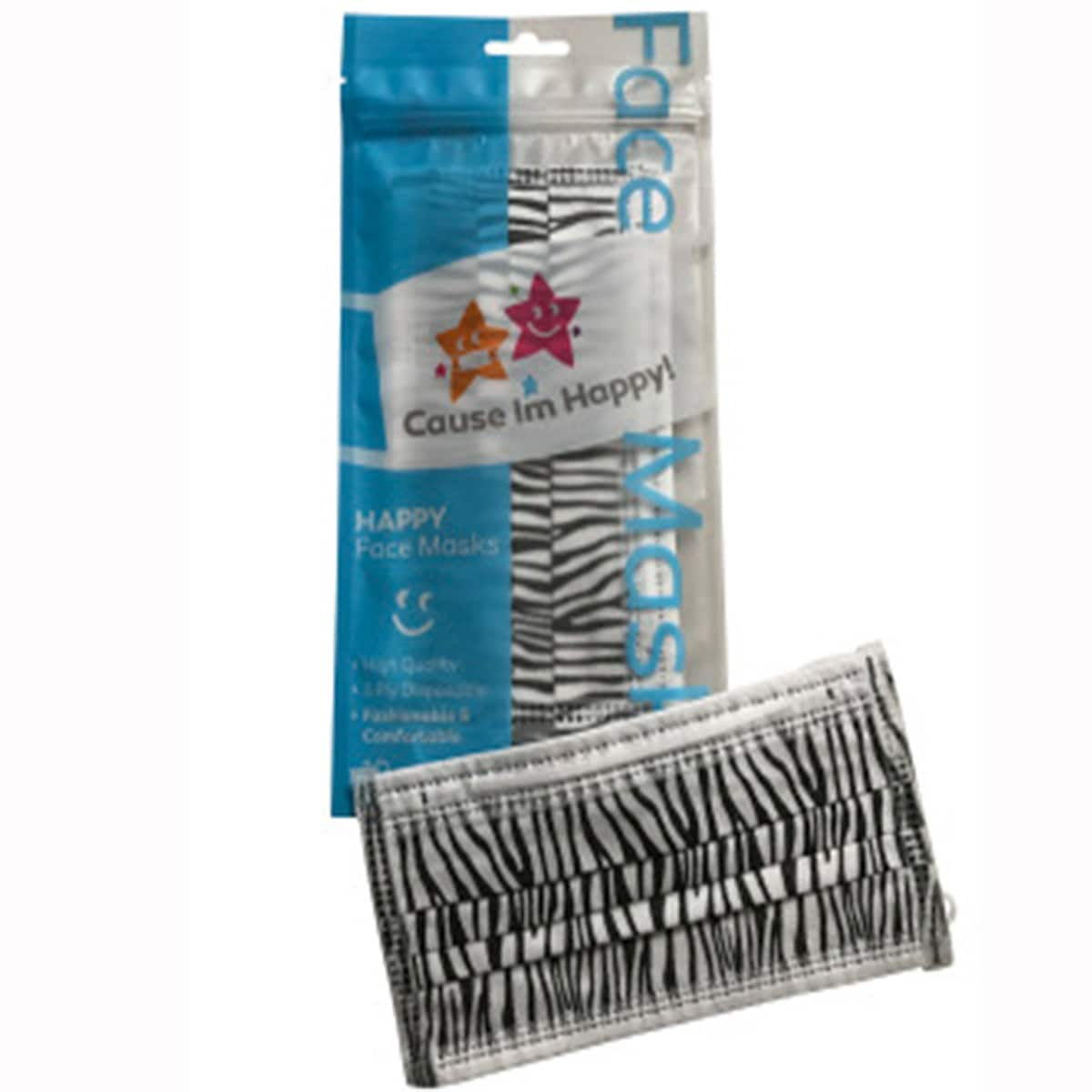 Cause Im Happy Face Mask Zebra 10 Pack