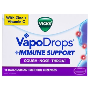 Vicks VapoDrops + Immune Support Blackcurrant Menthol Lozenges 16 Pack