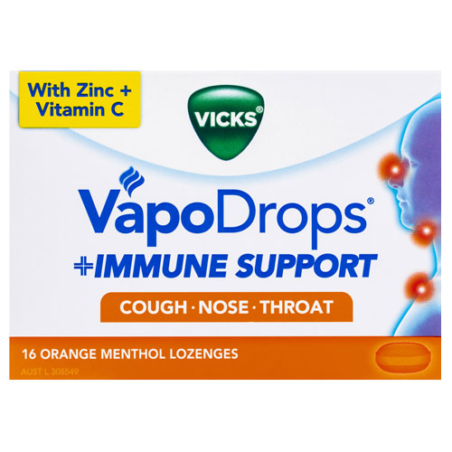 Vicks VapoDrops + Immune Support Orange Menthol Lozenges 16 Pack