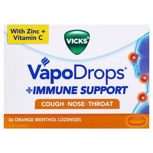 Vicks VapoDrops + Immune Support Orange Menthol Lozenges 36 Pack