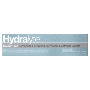 Hydralyte Effervescent Electrolyte Tablets Colour Free Lemonade 20 Pack