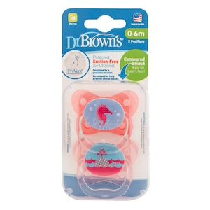 Dr Brown's PreVent Contoured Baby Pacifier 0-6 Months Pink 2 Pack