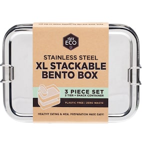 Ever Eco Stainless Steel XL Stackable Bento Box 2 Tier + Mini Snack Container 1900ml