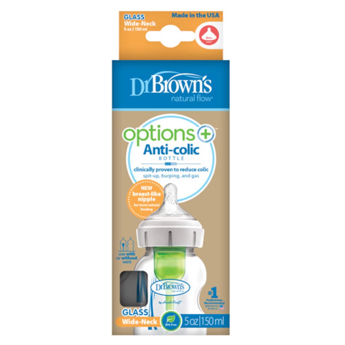 Dr Brown's Options+ Glass Wide Neck Baby Bottle 150ml