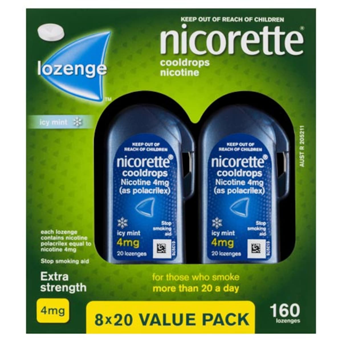 Nicorette Quit Smoking Cooldrops Icy Mint 4mg 160 Nicotine Lozenges