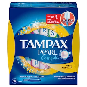 Tampax Pearl Compak Tampons Regular 18 Pack