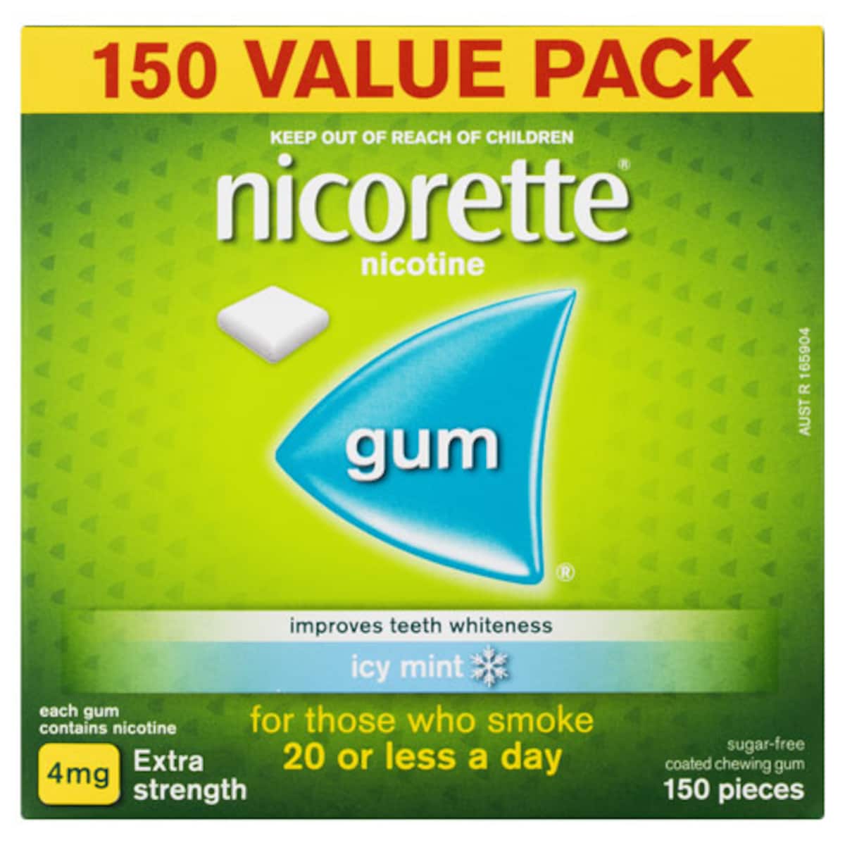 Nicorette Quit Smoking Nicotine Gum 4mg Icy Mint 150 Pieces Value Pack