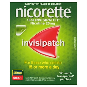 Nicorette Quit Smoking 16 Hour Nicotine Invisipatch Step 1 25mg 28 Patches