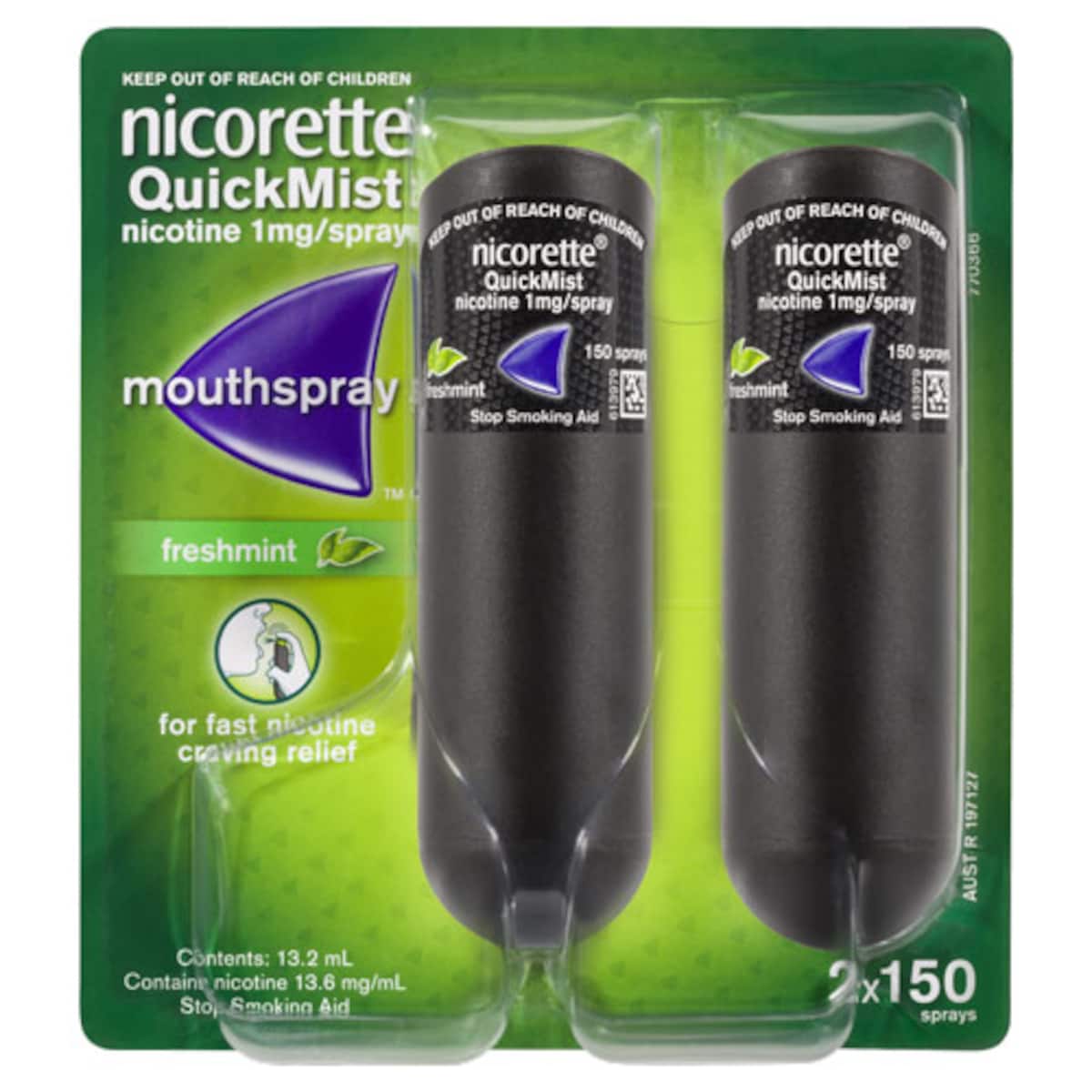 Nicorette Quit Smoking QuickMist Nicotine Mouth Spray Freshmint 2 x 150 Sprays