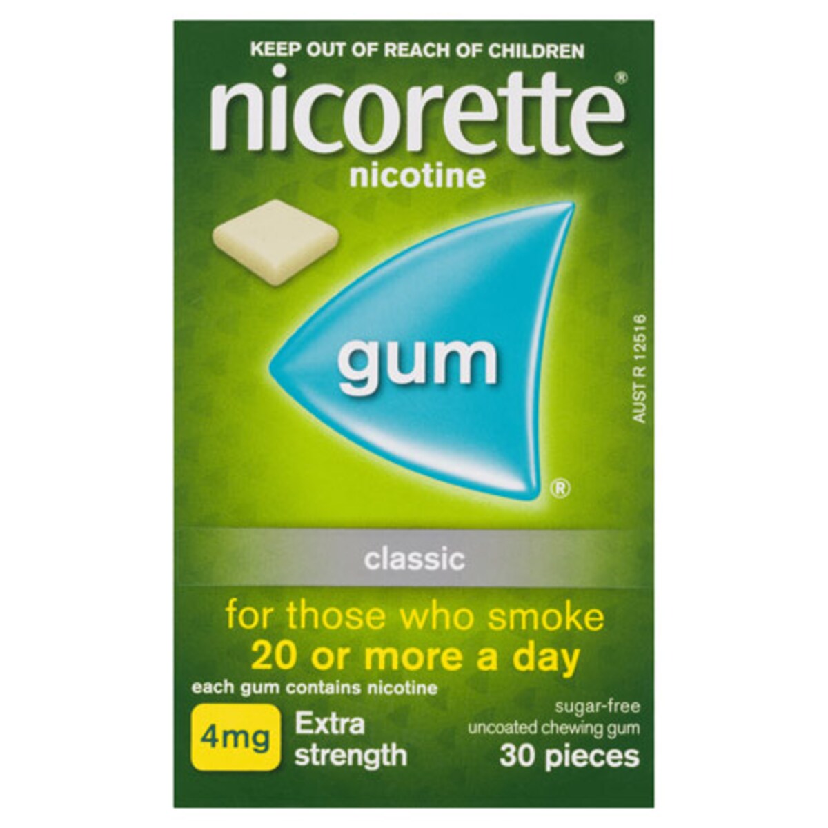 Nicorette Quit Smoking Gum 4mg Extra Strength Uncoated Classic 30 Pieces