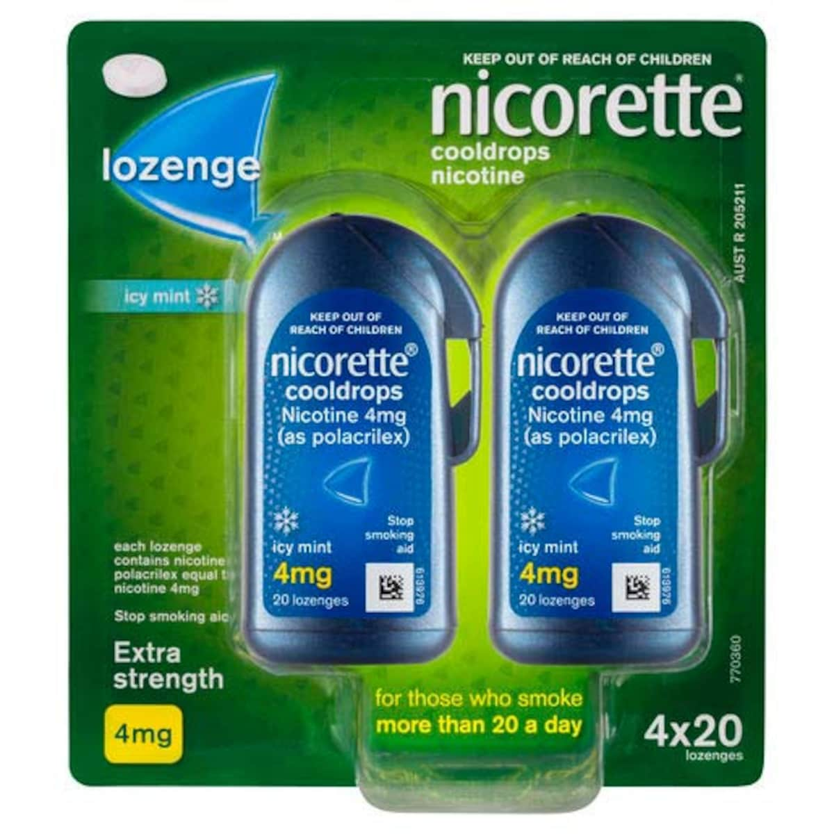 Nicorette Cooldrops Quit Smoking Nicotine Lozenges Icy Mint 4mg 80 Pack