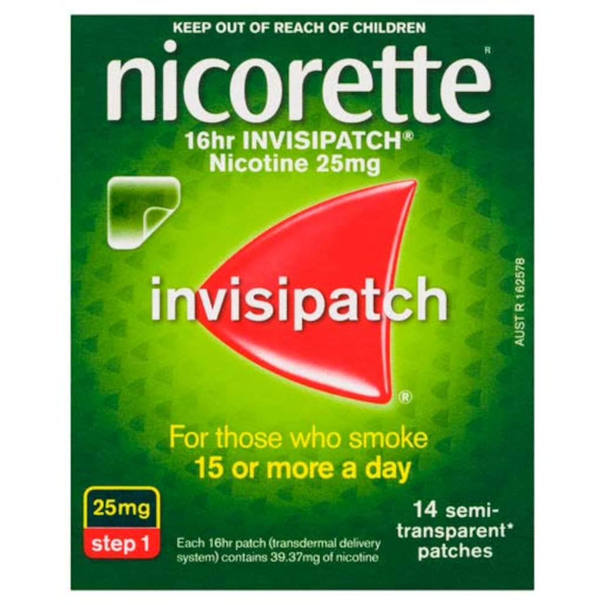 Nicorette Quit Smoking 16 Hour Nicotine Invisipatch Step 1 25mg 14 Patches