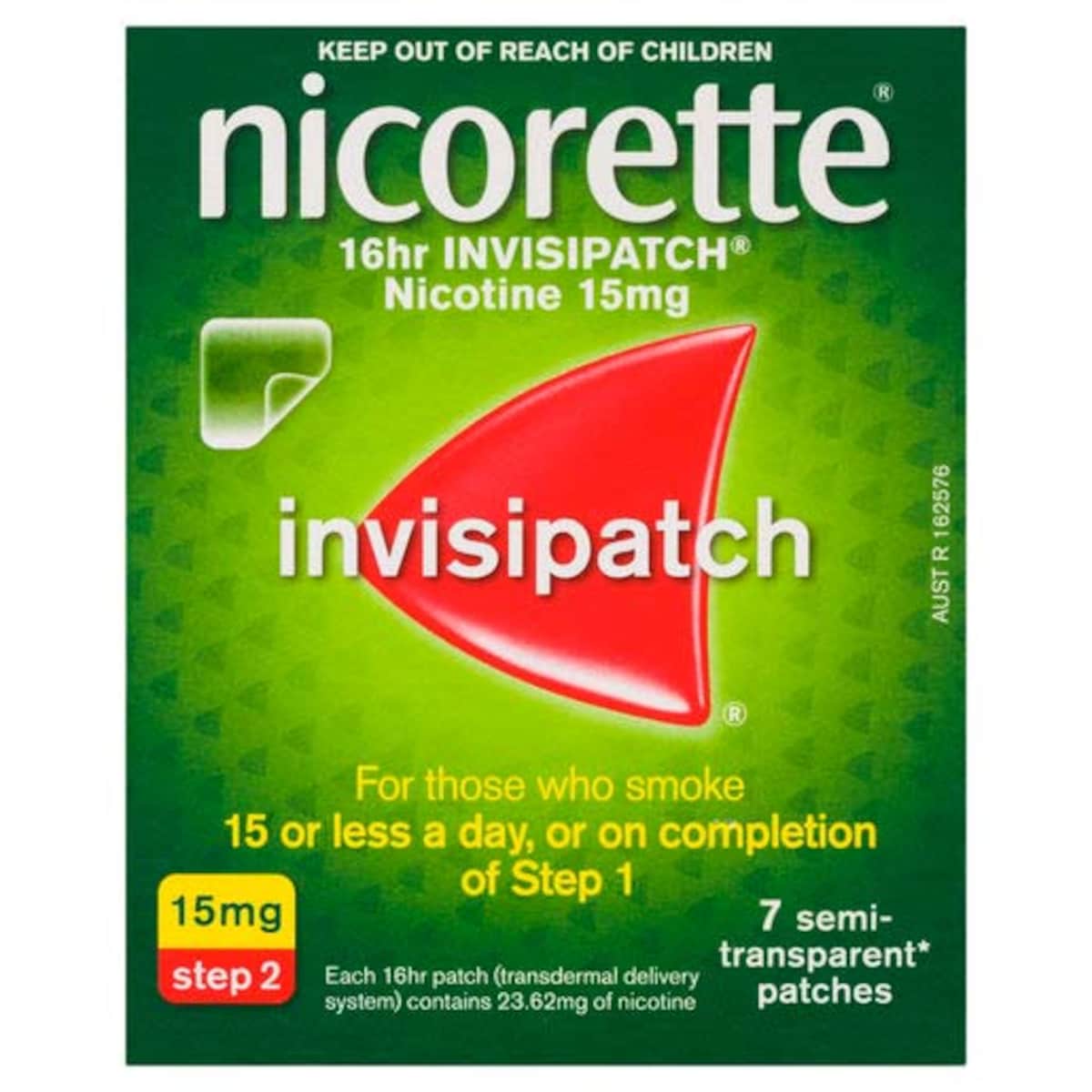 Nicorette Quit Smoking 16 Hour Nicotine InvisiPatch Step 2 15mg 7 Pack