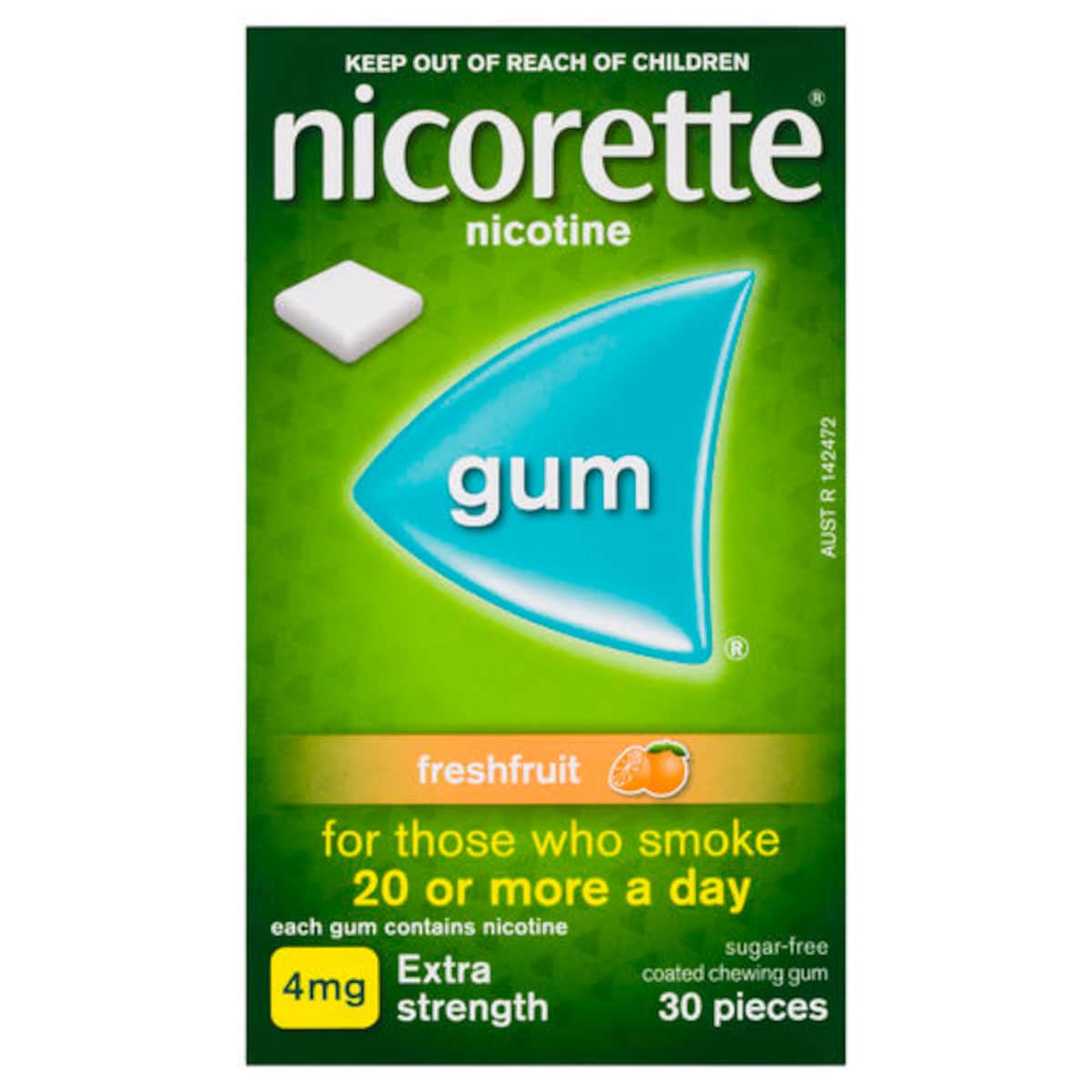 Nicorette Quit Smoking Gum 4mg Extra Strength Coated Fresh Fruit 30 Pieces