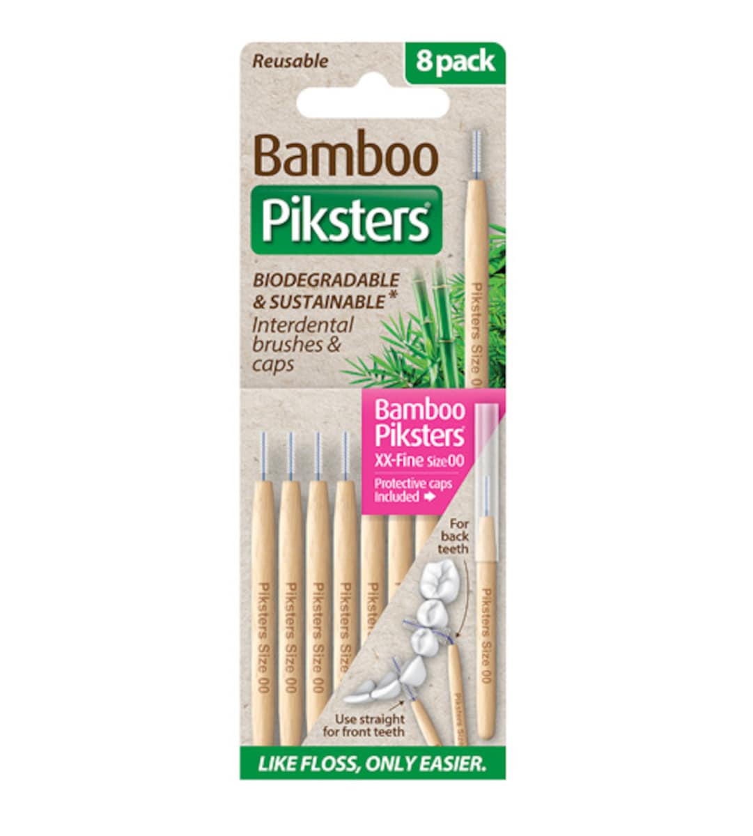 Piksters Bamboo Interdental Brush Size 00 Pink 8 Pack