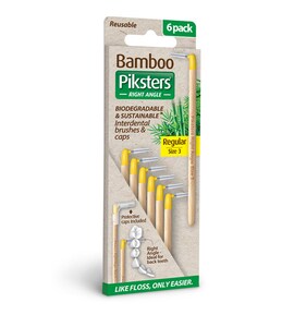 Piksters Bamboo Right Angle Intertendental Brush Size 3 Yellow 6 Pack