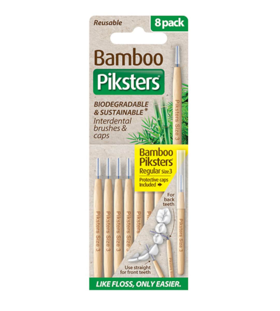 Piksters Bamboo Interdental Brush Size 3 Yellow 8 Pack