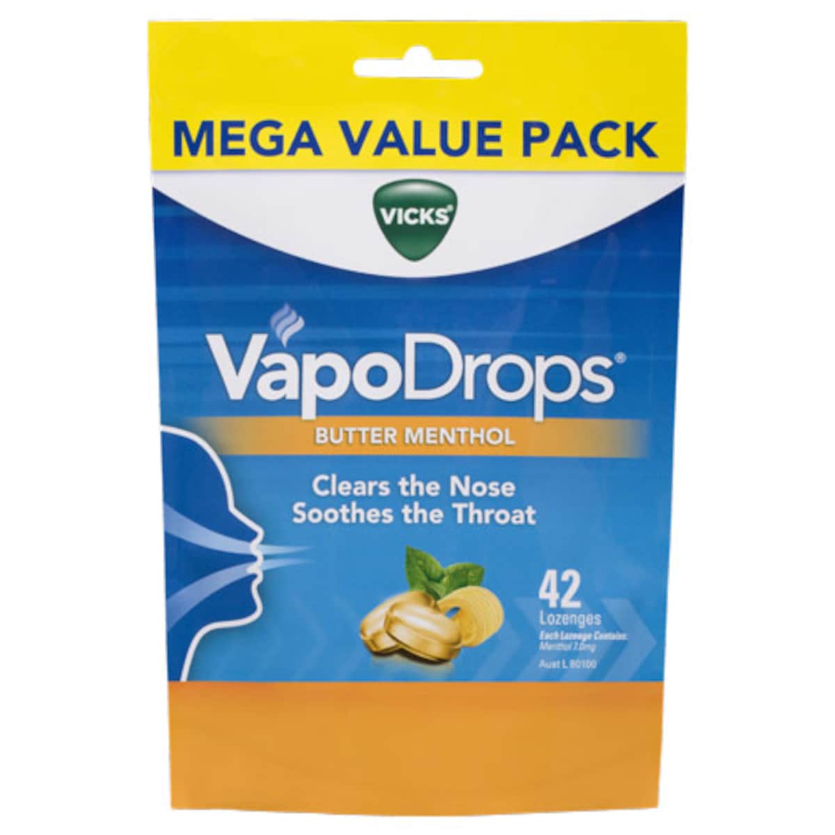Vicks VapoDrops Butter Menthol Lozenges 42 Pack