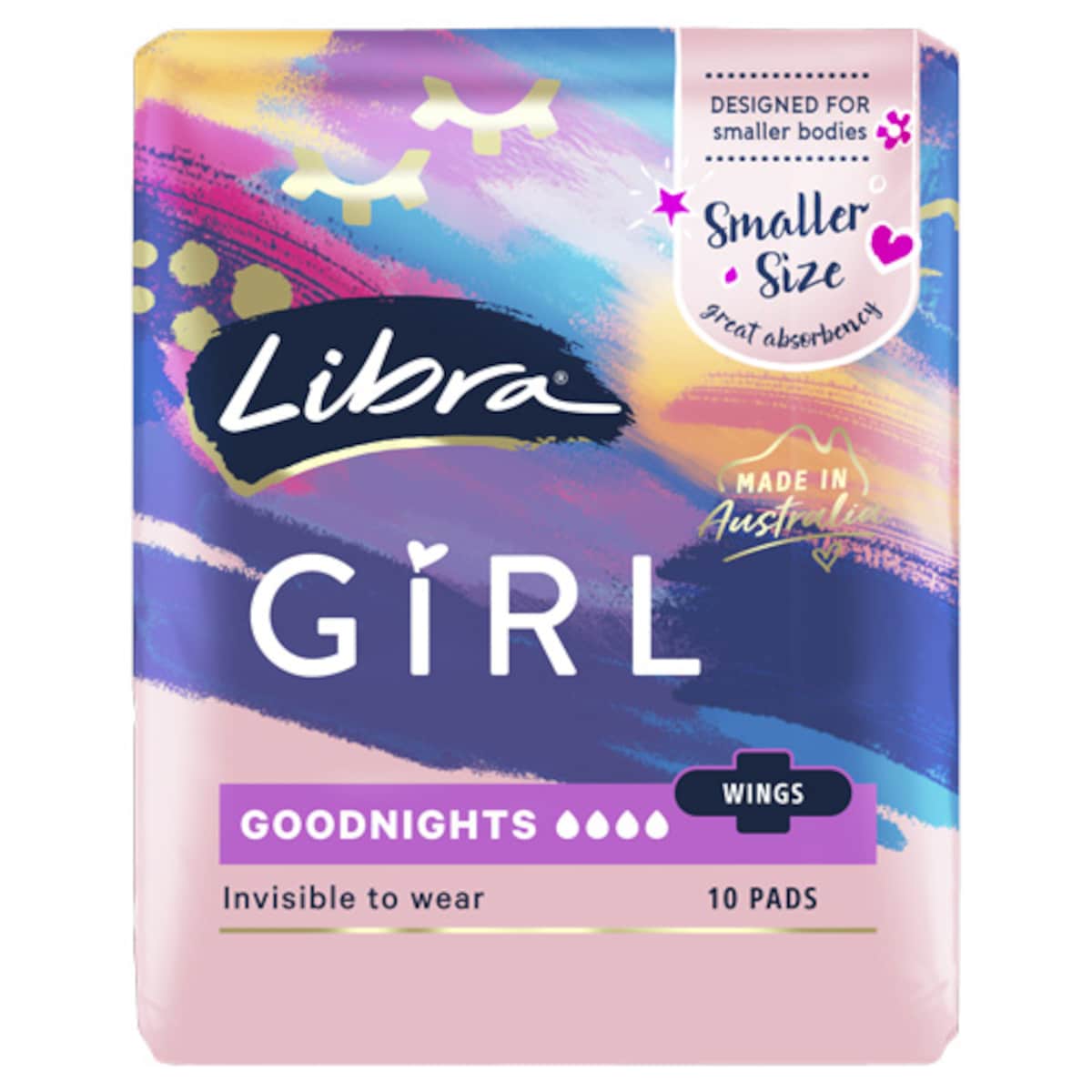 Libra Girl Goodnight Pads with Wings 10 Pack