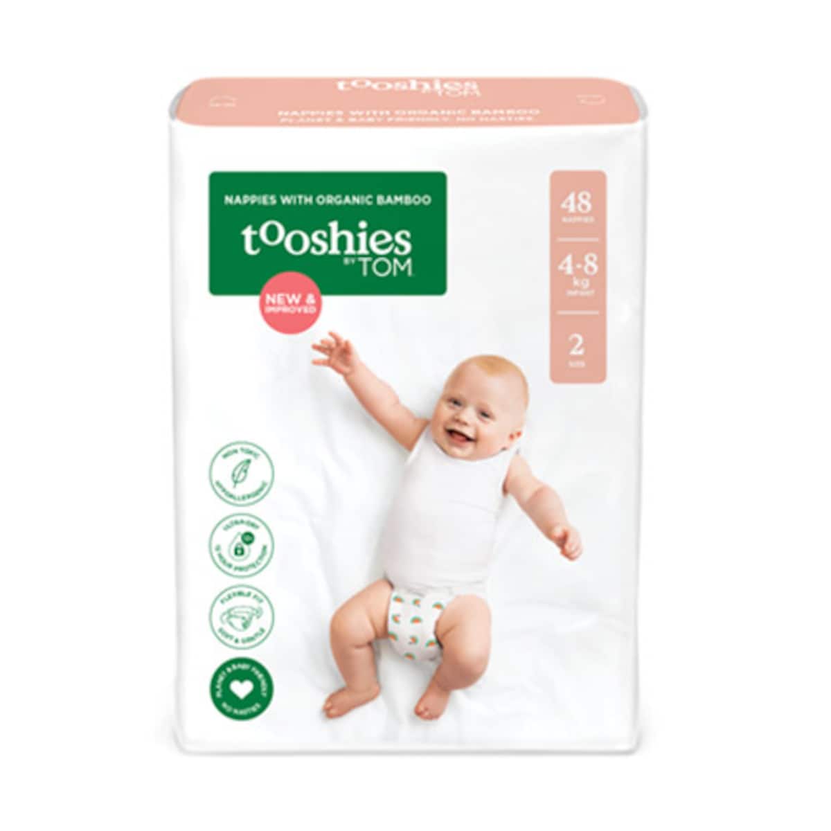 Tooshies by Tom Nappies Size 2 - Infant (4-8kg) 48 Pack