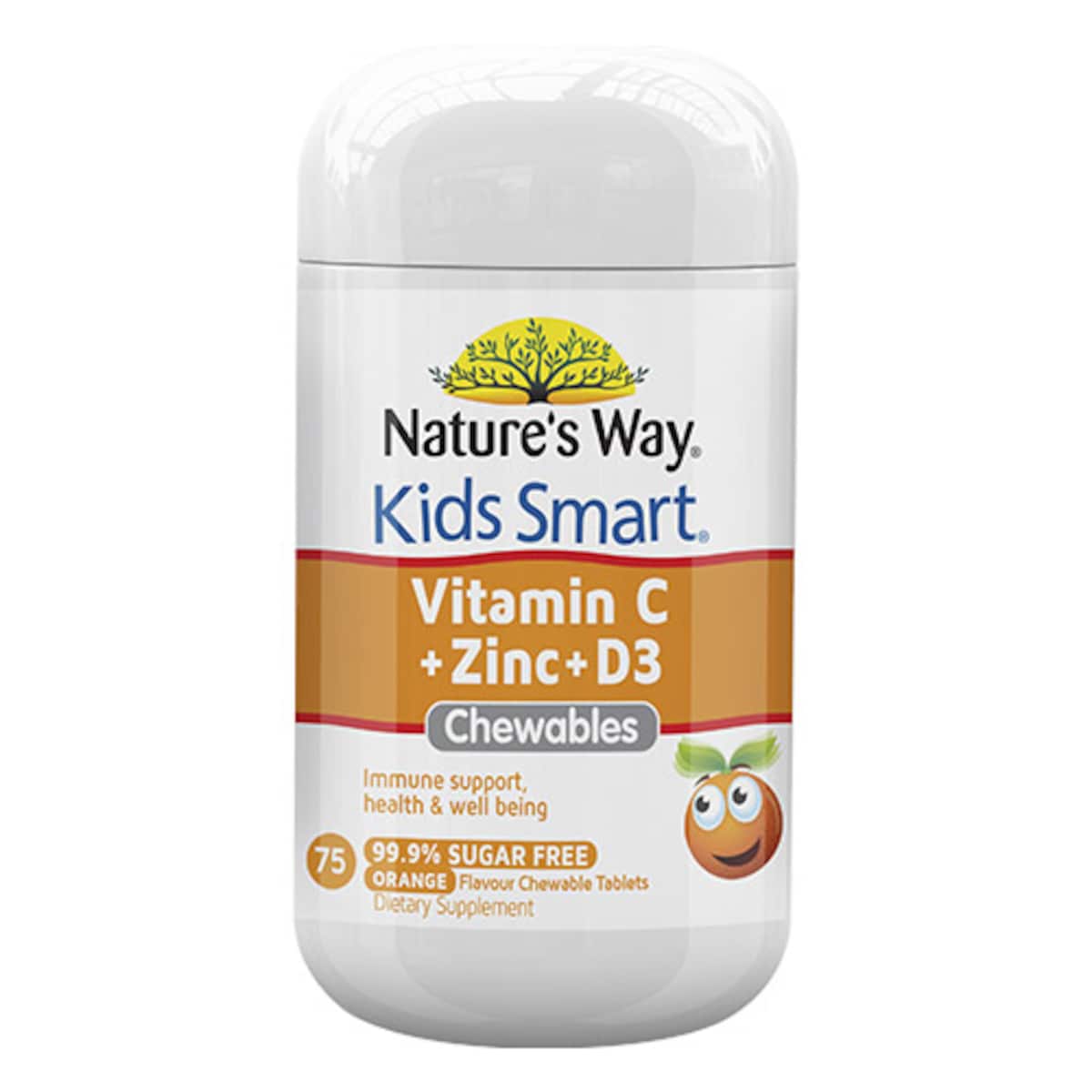 Natures Way Kids Smart Vitamin C + Zinc + D3 99.9% Sugar Free 75 Chewable Tablets