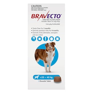 Bravecto for Large Dogs 20kg - 40kg 1 Chewable Tablet