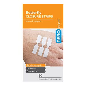 AeroPlast Butterfly Wound Closure Strips 10mm x 45mm - 10 Pack