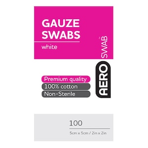 AeroSwab White Gauze Swab 5cm x 5cm 100 Cotton Swabs