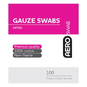 AeroSwab White Gauze Swab 7.5cm x 7.5cm 100 Cotton Swabs