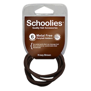 Schoolies #SC467 Metal Free Ponytail Holders Krazy Brown 6 Pack