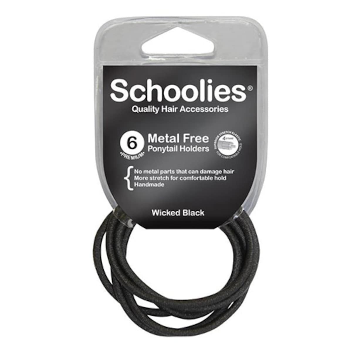 Schoolies #SC468 Metal Free Ponytail Holders Wicked Black 6 Pack