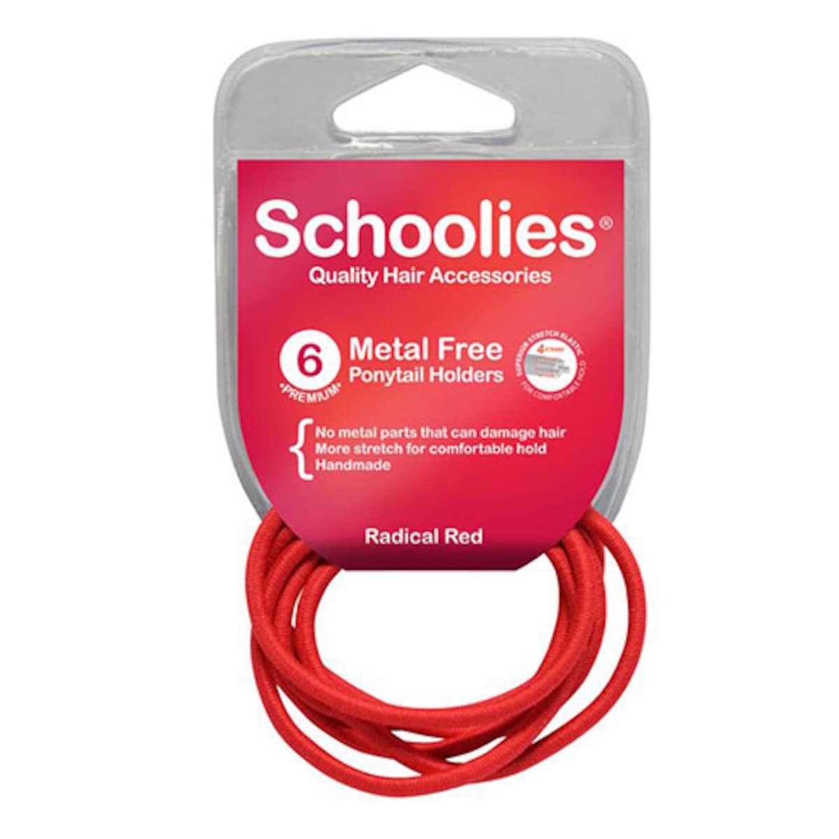 Schoolies #SC470 Metal Free Ponytail Holders Radical Red 6 Pack