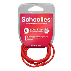 Schoolies #SC470 Metal Free Ponytail Holders Radical Red 6 Pack