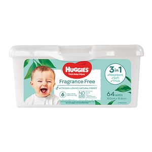 Huggies Fragrance Free Thick Baby Wipes in Refillable Tub - 64 Pack (Assorted Packaging)