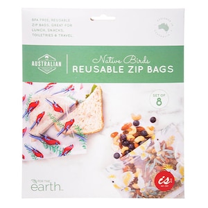 BPA Free Reusable Zip Bags Native Birds 8 pack