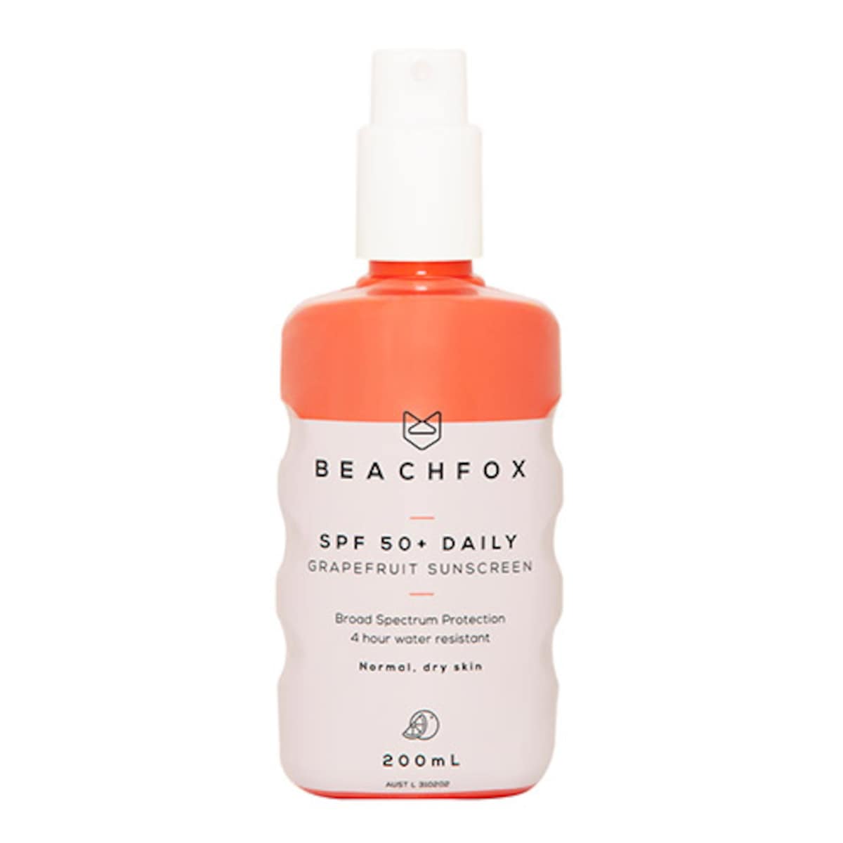 BeachFox Invisible SPF50 4 Hours Water Resistant Sunscreen Grapefruit 200ml