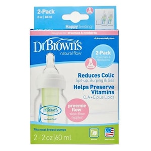 Dr Brown's Options Narrow Neck Bottle with Preemie Teat 2 x 60ml