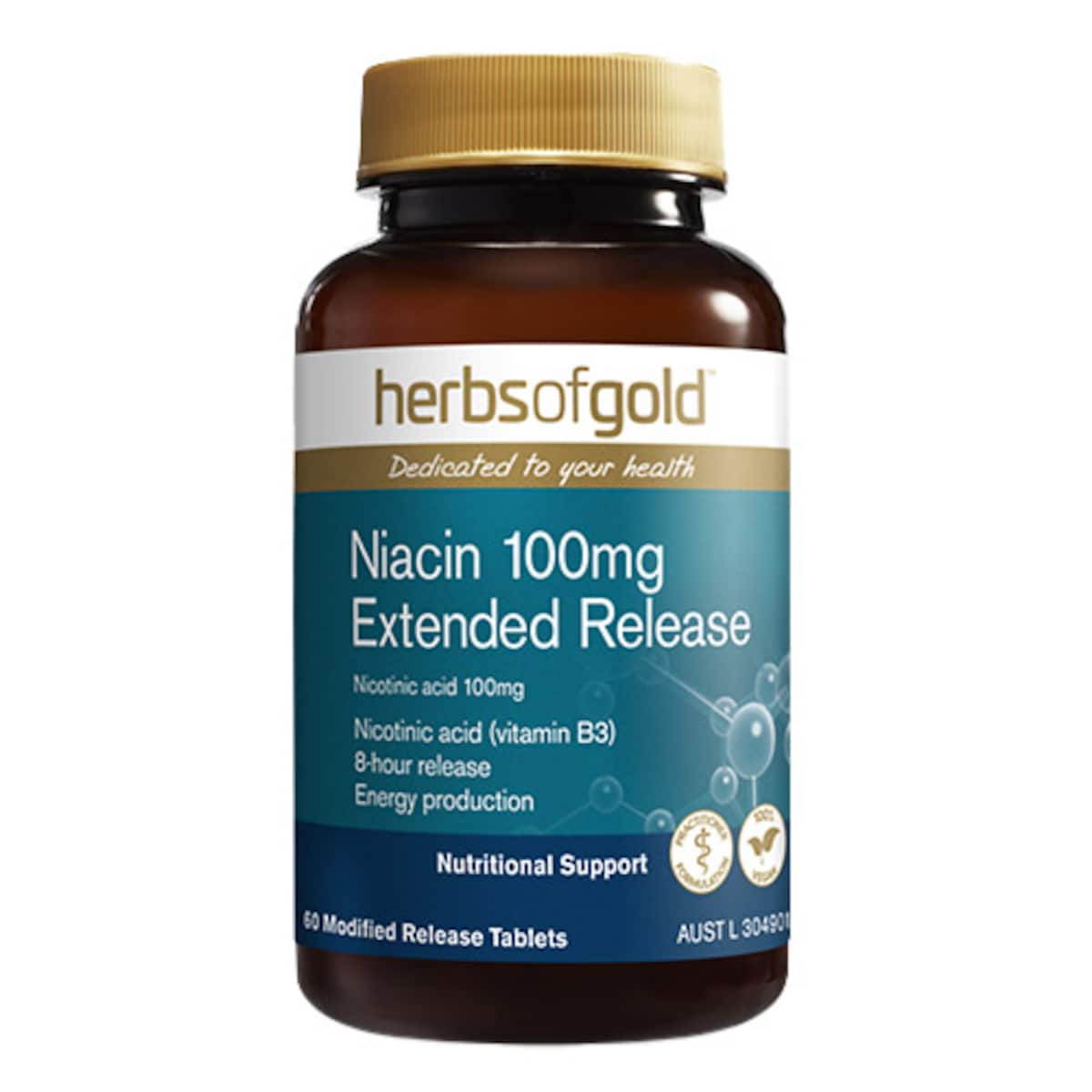 Herbs of Gold Niacin 100mg Extended Release 60 Tablets Australia