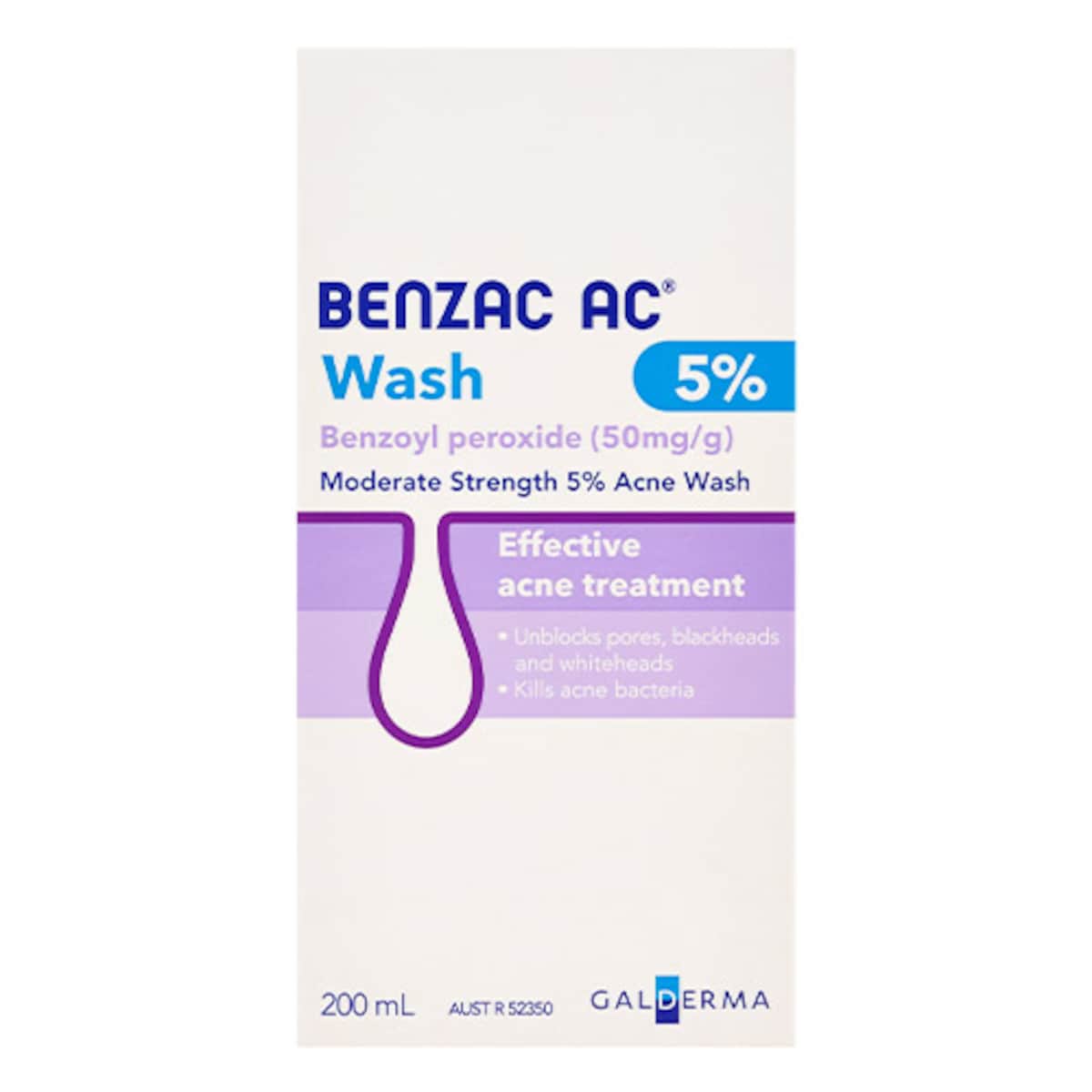 Benzac AC Moderate Strength 5.0% Acne Wash 200ml