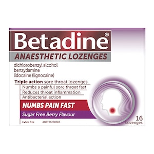 Betadine Anaesthetic Sore Throat Lozenges Berry 16 Pack