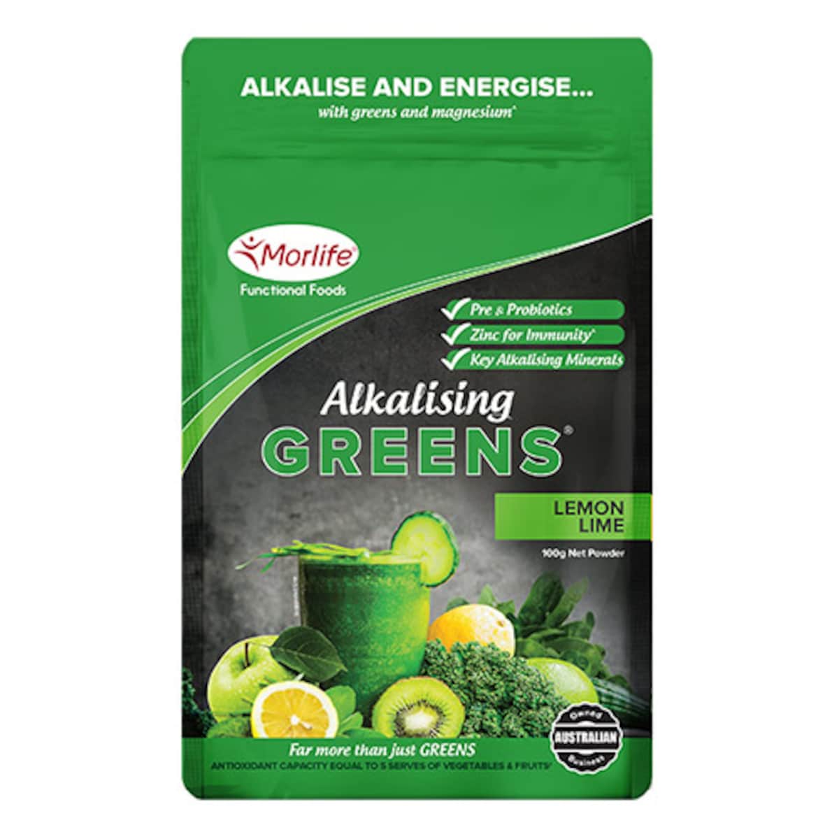 Morlife Alkalising Greens Lemon Lime 100g
