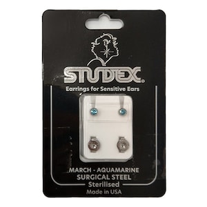 Studex Regular Birthstone March Silver Stud Earring 1 Pair