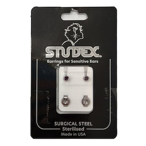 Studex Regular Birthstone February Silver Stud Earring 1 Pair