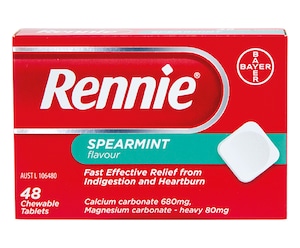 Rennie Indigestion & Heartburn Relief Spearmint 48 Chewable Tablets