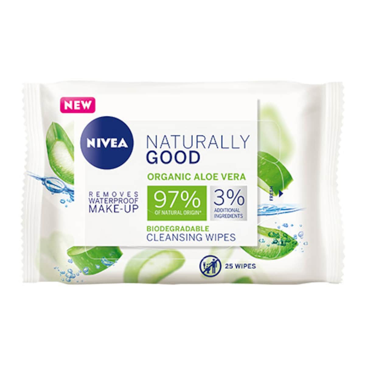 Nivea Naturally Good Biodegradable Facial Wipes Organic Aloe Vera 25 Pack
